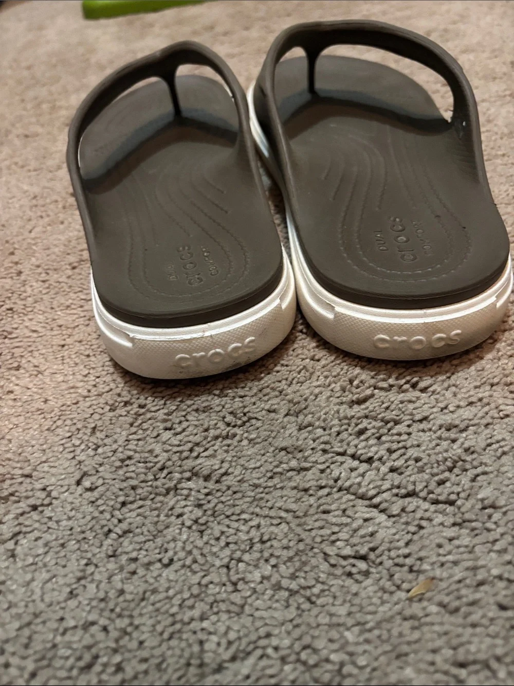 CROCS Mens Brown Flip Flop Sandals with White Trim